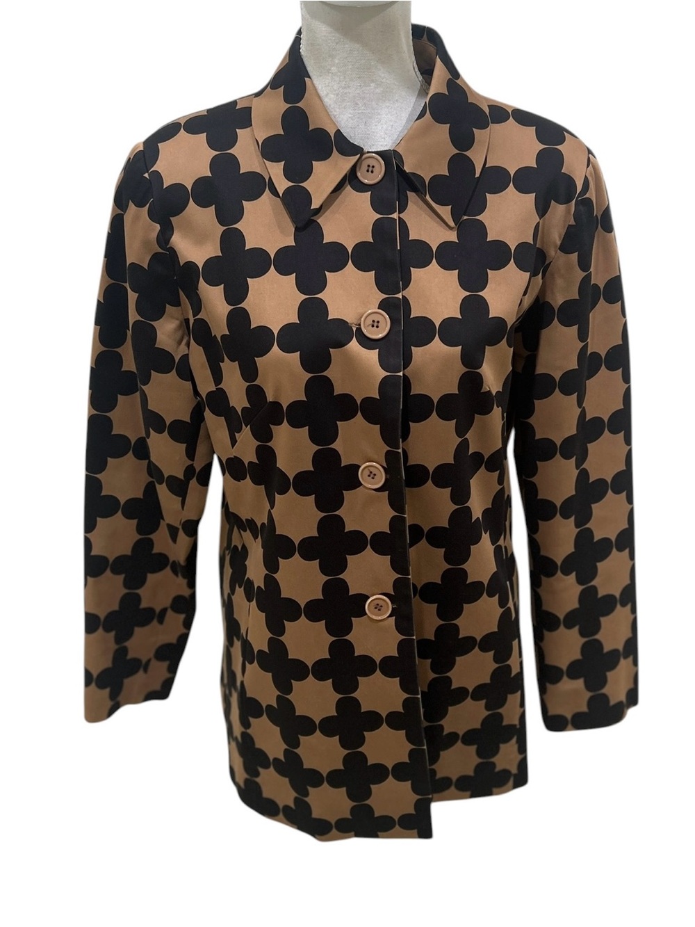 Skirtin Around new Canaan tan & Black Graphic Button-Front lined Jacket size 14
